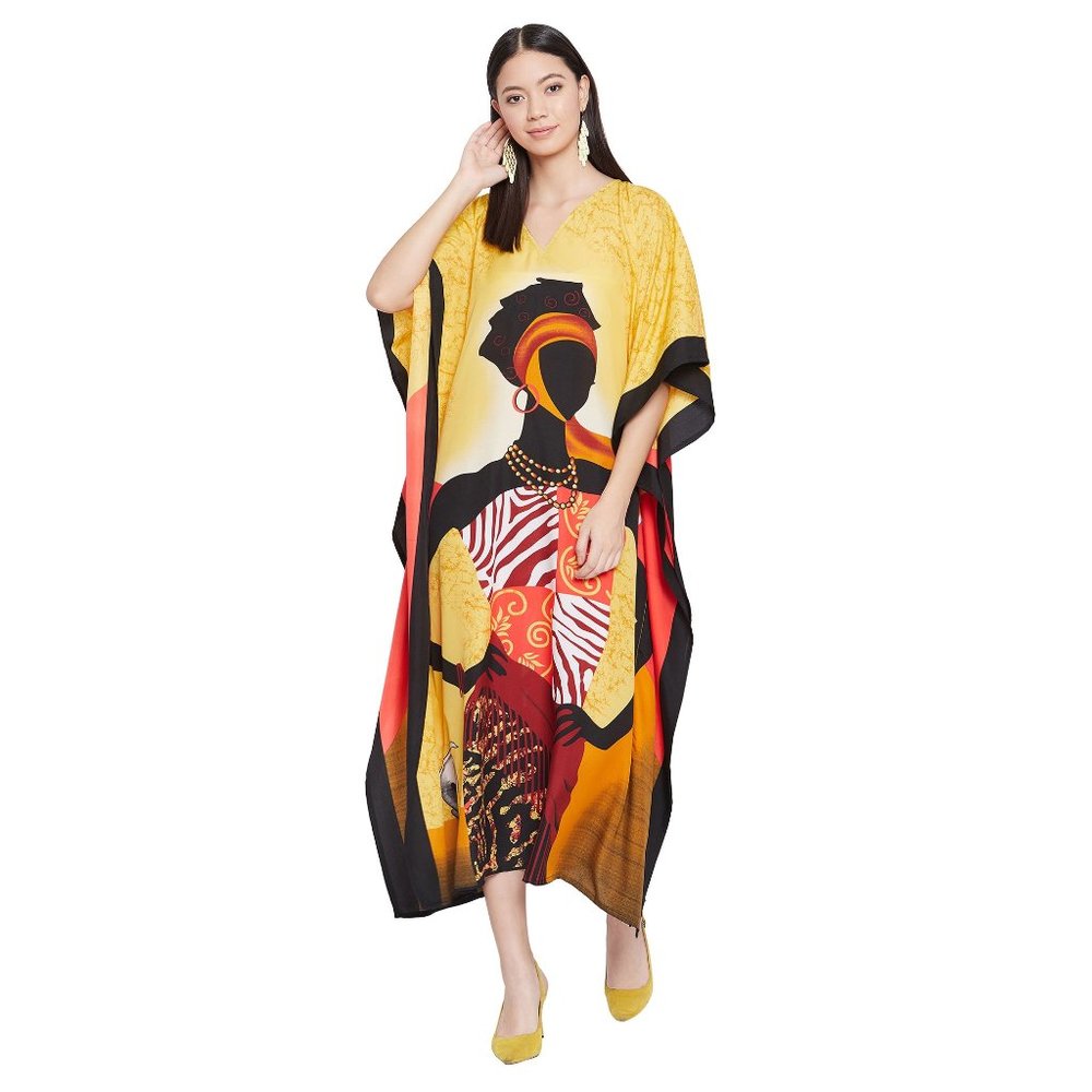 Gypsie Blu Women Plus Size Caftan Dress Lady Tribal Maxi Dresses Kimono Sleeve